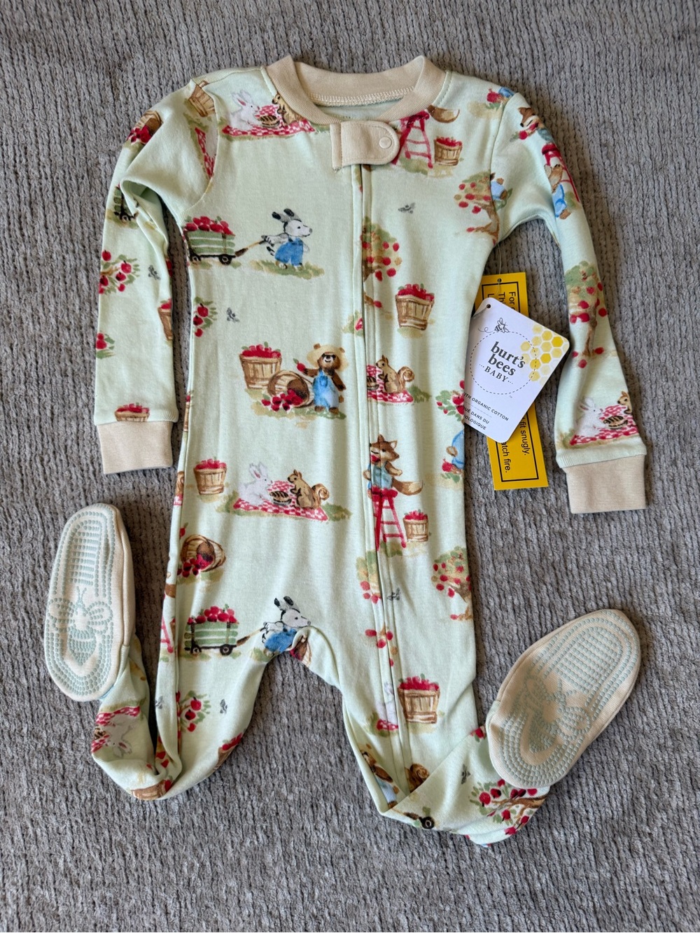 Burt’s Bees Baby Apple Orchard Animals Organic Cotton Footed Pajamas 18M NWT